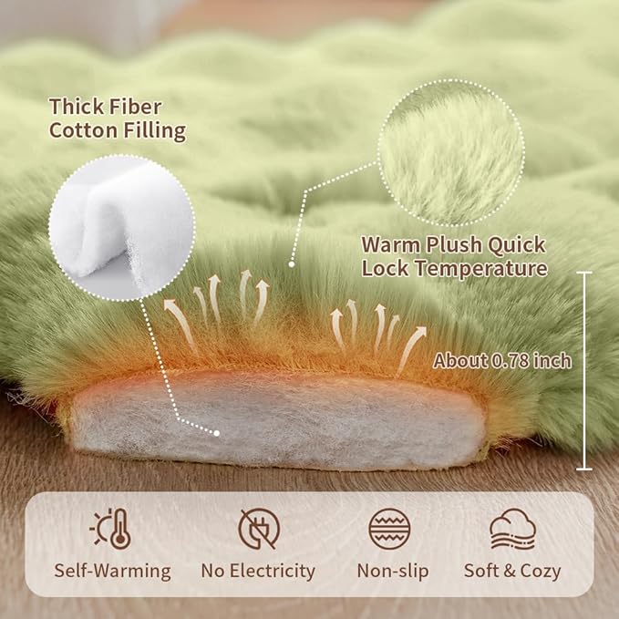 Self-Warming Cat Bed, Plush Faux Fur Pet Bed Mat with Anti-Slip Bottom, Ultra Soft Heated Bed for Cats & Medium Dogs, Cozy Fluffy Pad for Couch & Crate, Machine Washable, 27x20 Inch Green