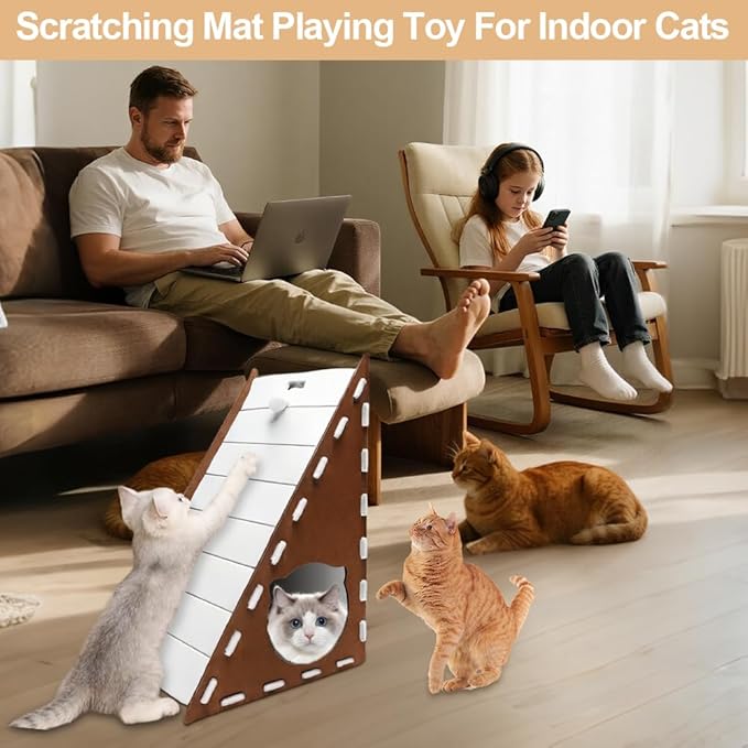 Felt Cat Scratcher, Jaxbo Triangular Vertical Cat Scratching Board with Plush Ball Toy, 9mm Thick Washable Material, No-Tool Assembly, Multi-Surface Cat Furniture Protector