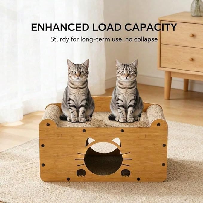 Multi-Function Cat Scratcher House Box,3-in-1 Scratch Pad and Soft Bed & Play Cave with Toys, Durable Build & Ideal for Cats/Kitty (Yellow,FX-SFHXM)