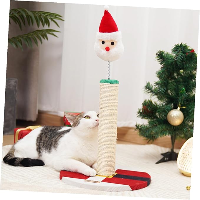 FRCOLOR Santa Claus Sisal Cat Scratching Post Kitten Climber Vertical Scratching Pole Indoor Cat Accessory and Kittens