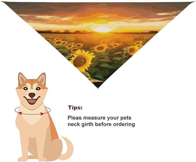 Dog Bandana Spring Pet Scarf Adjustable Triangle Sunflower Field Sunset Printing Dog Bib Washable Polyester Puppy Bandana for Small Medium Large Dogs Cat Birthday Party Supplies