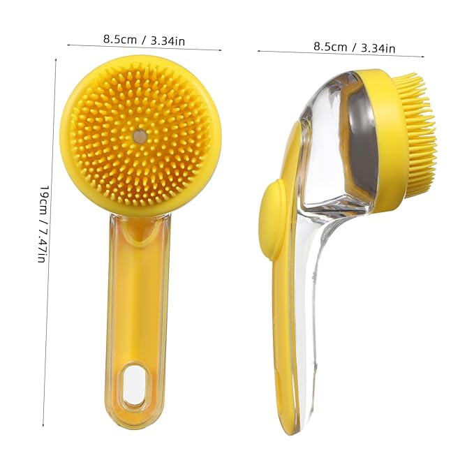 POPETPOP Pet Bath Brush for Cats and Dogs Ergonomic Handle Grooming Tool with Soap Dispenser Soft Head for Gentle Cleaning of Animals Indoor Use Easy to