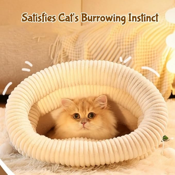 Cat Sleeping Bag, Cats Winter Sleeping Bag for Indoor Cats Cozy Plush Cat Cave Bed, Self-Warming Pet Snuggle Sack for Kitten Puppy Small Dogs (D - Beige 2 pcs, M-17"x14.5")