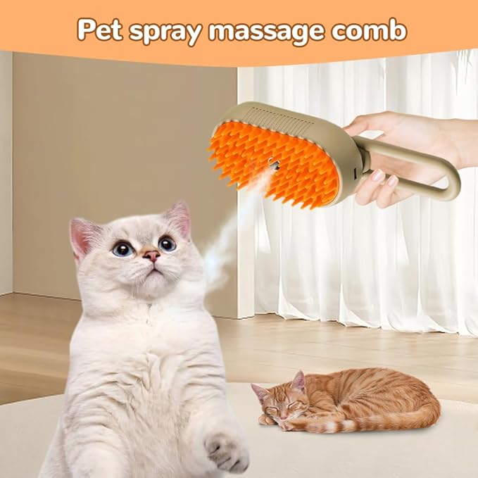 Cat Steam Brush, Ultimate Pet Steam Groomer Comb, Pet Hair Steamy Brushes for Massaging and Cleaning Shedding Pets, Multifunctional Hair Removal Comb for Cat and Dog (Khaki)