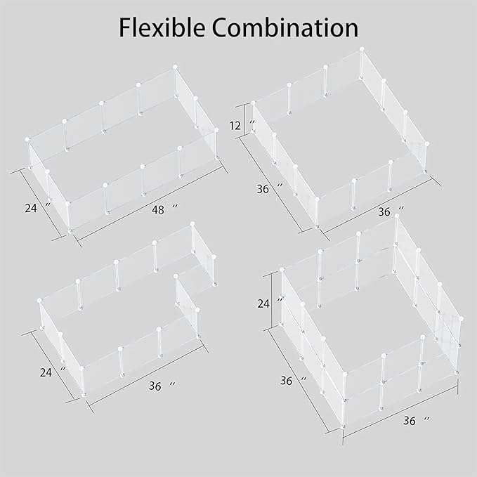 Transparent Clear Small Animal Playpen, Guinea Pig Cages, Puppy Dog Playpen, Pet Playpen, Rabbit Bunny Indoor Fence Pen Enclosure, White Clear Plastic Playpen,12X12 Inch, 12Panels