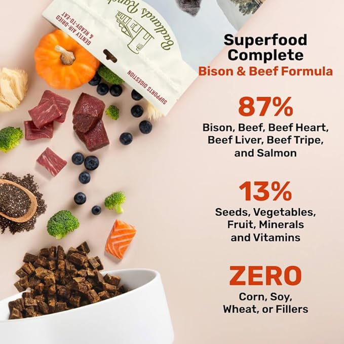 BADLANDS RANCH by Katherine Heigl – Superfood Complete Air-Dried Beef & Bison Dog Food – High Protein with Superfoods for Daily Wellness & Consistent Nutrition – 11.5 oz