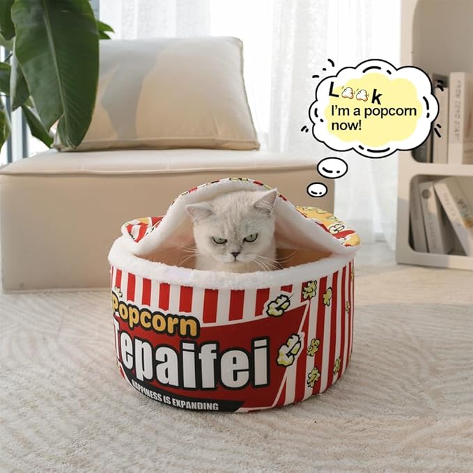 Cute Cat Beds for Indoor Cats, Soft Small Dog Beds, Washable Pet Beds for Puppy and Kitty, Funny Popcorn Cat Beds, 20 inch