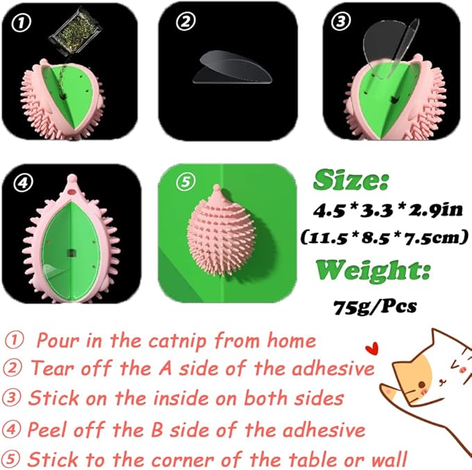 4.5in Cat Grooming Wall Mount - Corner Face Scratcher and Massage Comb for Cat and Dog (Pink)