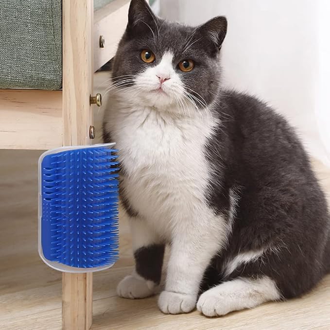 Magik Pet Cat Self Groomer Brush Wall Corner Mount Grooming Massage Comb Toy Catnip (2 Pack, Blue)
