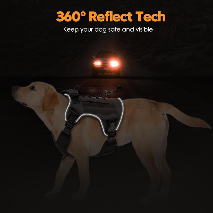 Heavy-Duty Tactical Dog Harness for Large Dogs, No Pull Adjustable Reflective Pet Vest with Molle System, K9 Military-Grade Control for Service Training, Outdoor & 10+ Breeds, Gray, XX-Large