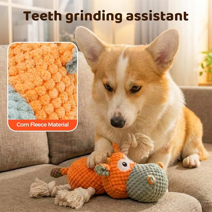 Large Dog Squeaky Toys, 2026 New Stuffed Animal Dog Plush Toy for Puppy, Small, Middle, Large Dogs Daily Companionship (Cow Orange)