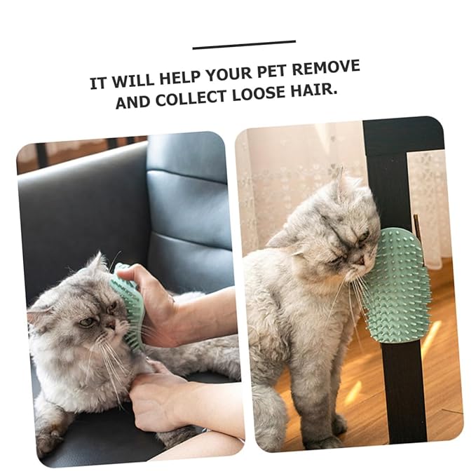 TOYANDONA Wall Corner Cat Massage Comb Wooden Cat Self Grooming Brush with Herbal Stick Pet Hair Removal Tool for Kitten Random Color
