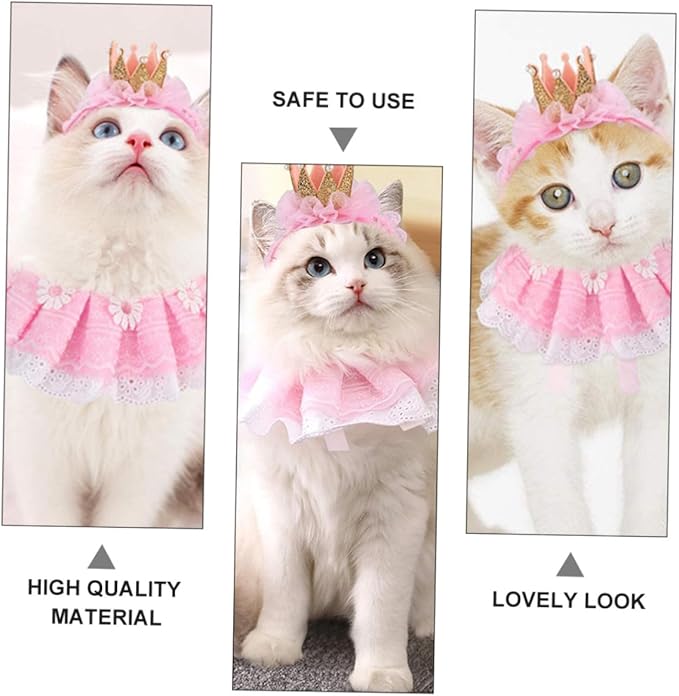 Toyvian Pet Dog Birthday Costume Set 2pcs Pink Crown Hat with Lace Dog Birthday Scarf Bandana for Puppy Party Supplies
