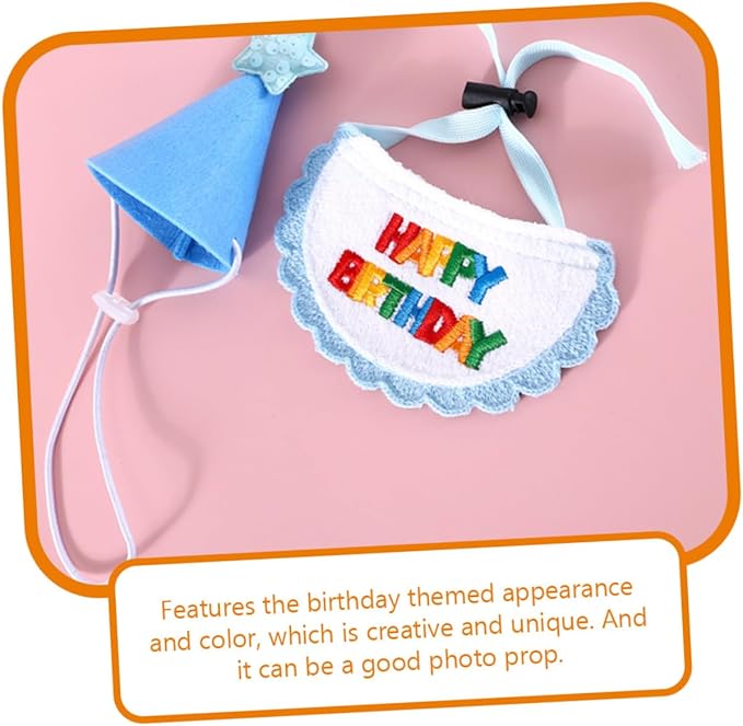 SOLUSTRE Dog Birthday Hat and Embroidered Bandana Set Blue Star Pattern Adjustable Pet Party Costume for Small to Medium Dogs Birthday Supplies
