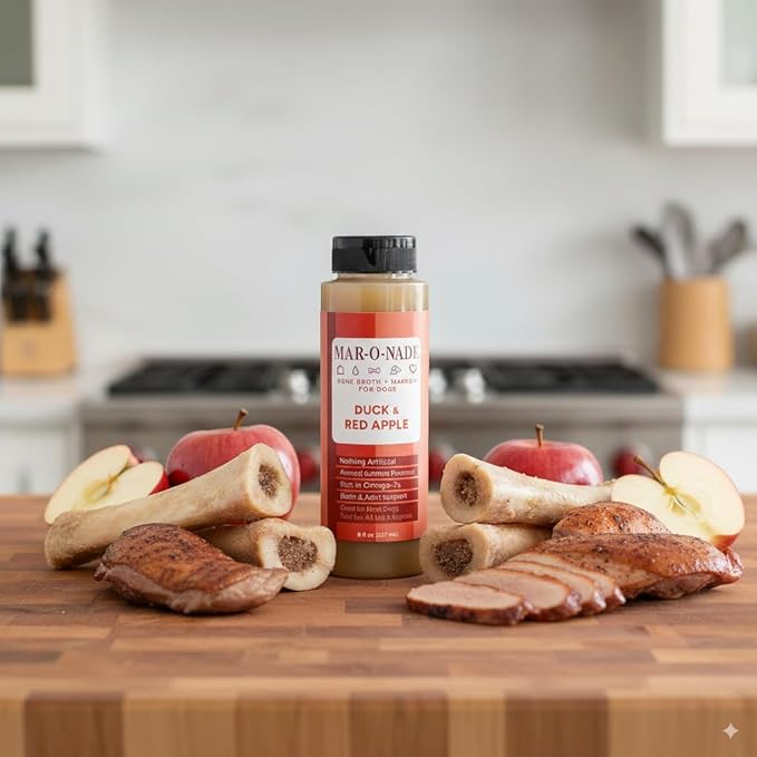 Bone Broth + Marrow Topper for Dogs - Duck & Red Apple, 8 fl oz - Grain-Free, AAFCO-Compliant, Small-Batch Nutritional Topper