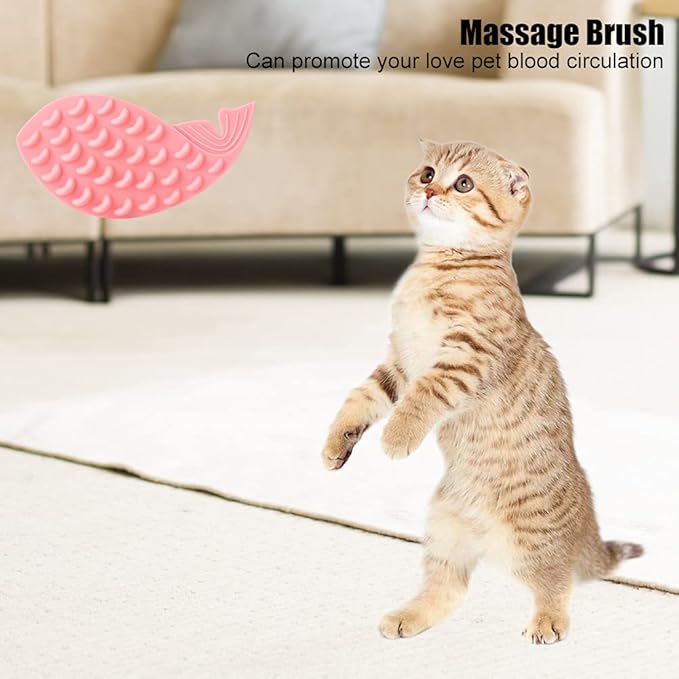 Whale Shape Wall Mount Cat Grooming Brush, Self Adhesive Silicone Massage Scratcher with Catnip, Removable Hair Cleaning Tool for Cats