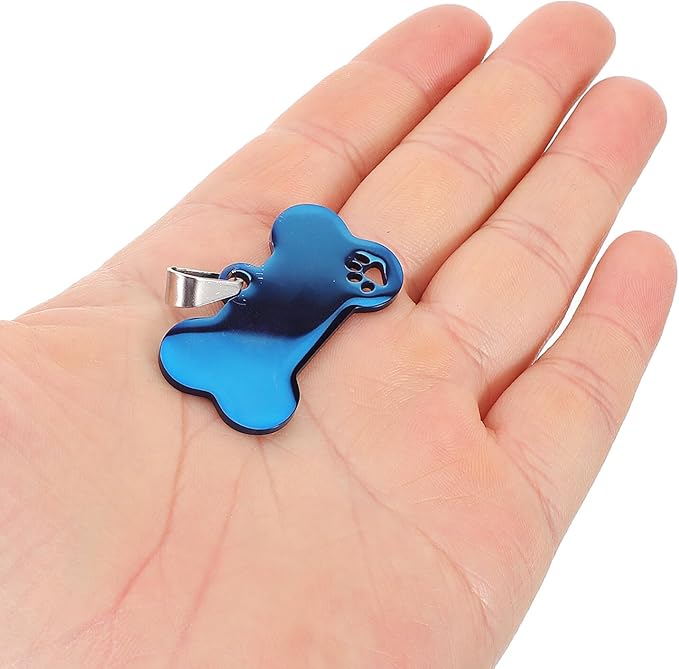 4pcs Blue Bone Hollow Stainless Steel Dog Tag Blanks for Puppy Collar Custom Engraved Pet Name Id Tags Sturdy Metal Puppy Supplies