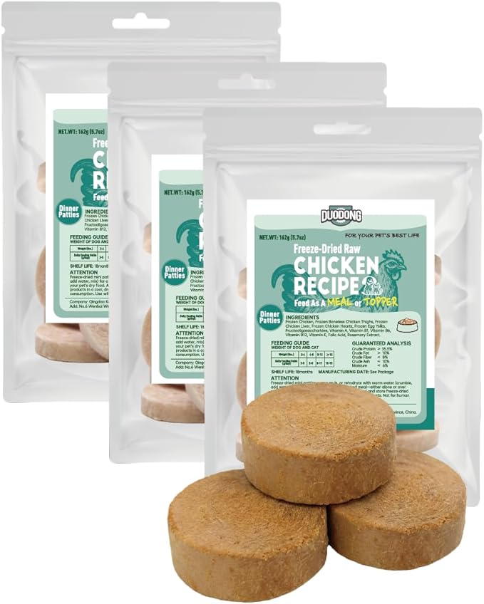 Freeze-Dried Raw Dinner Patties, Dog Food Topper and Mixer, High Protein, Grain-Free, Perfect for Picky Eaters (17.1oz/486g-3packs)