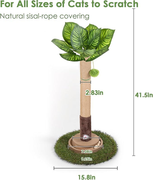 Cat Scratching Post, 35 Inch Tall Cat Scratcher Cat Tree Tower with Hanging Ball for Indoor Cats Adults,Sisal Rope Kitten Scratch with Interactive Mouse Cat Toy