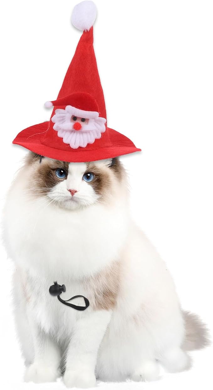 Amosfun Christmas Dog Hat and Pet Cosplay Headgear Knitted Santa Claus Cap Wear-Resistant for Cats and Dogs Holiday Party Supplies