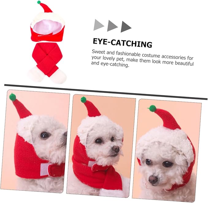 Toyvian Pet Christmas Hat Scarf Set for Dogs and Cats, Thermal Puppy Head Cover with Warm Knit Scarf, Photo Prop for Holiday Pet Supplies and Winter Apparel
