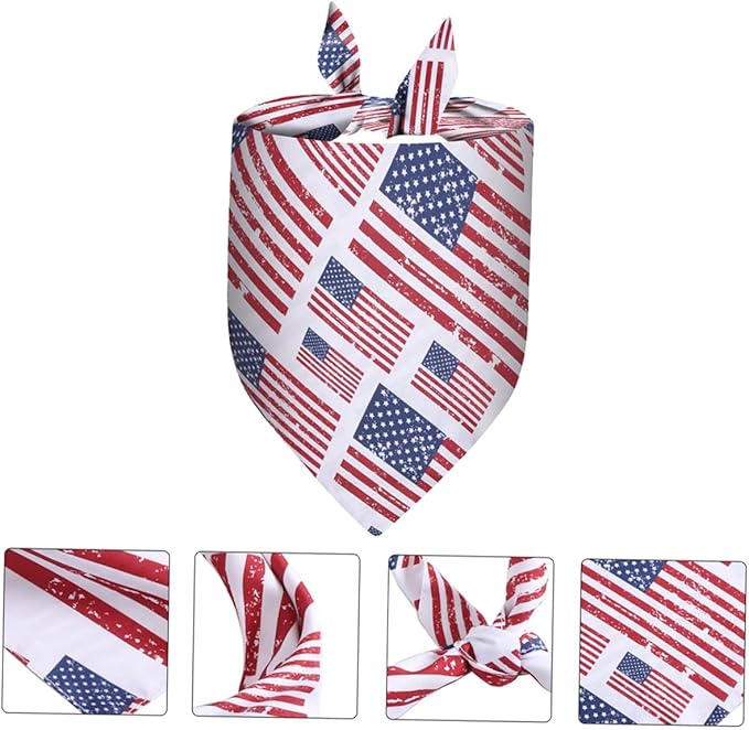 Kisangel Patriotic Pet Bandana and Bib with American Flag Print, Triangle Scarf for Dogs and Cats, Festival Dog Supplies for Independence Day Celebration