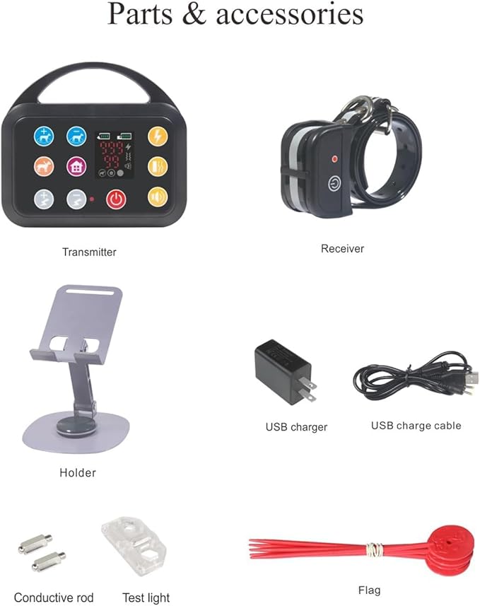 Plkm Wireless Dog Fence Electric Fence Indoor Outdoor Dog Training Collar Pet Intelligent 3 in 1 System, AI Technology Out-of-Range Reminder, Adjustable Range Shock Strength, Rechargeable Waterproof