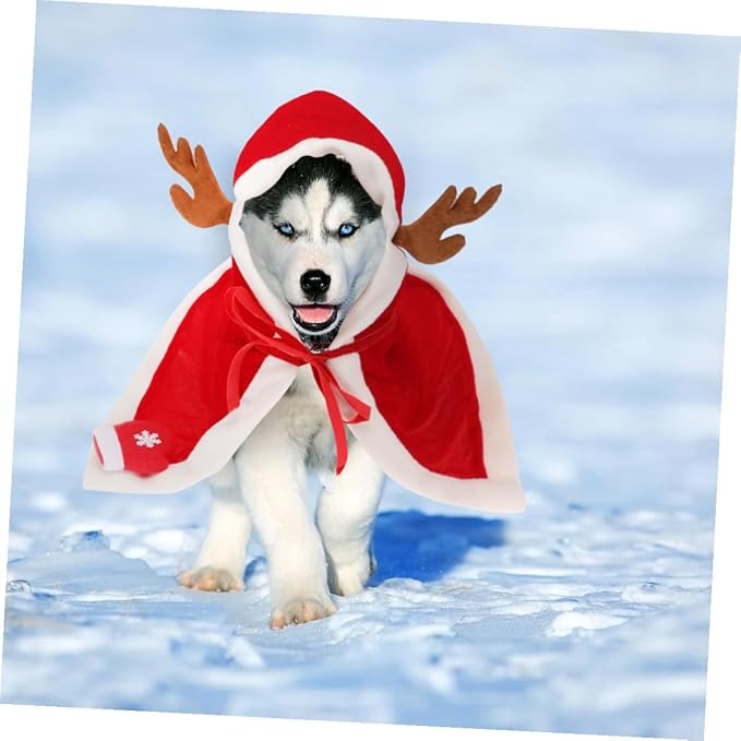 Kichvoe Christmas Pet Cloak Dog Clothes Fleece Hooded Costume Extra Large Cozy Warm Christmas Dog Apparel for Holiday Pet Supplies