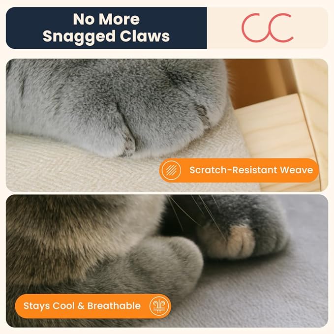 CallieCo Wooden Cat Hammock Bed, Modern Elevated Pet Lounger with Premium Wooden Frame & Breathable Fabric, Stylish Indoor & Outdoor Cat Bed for Cats & Small Dogs - Gray