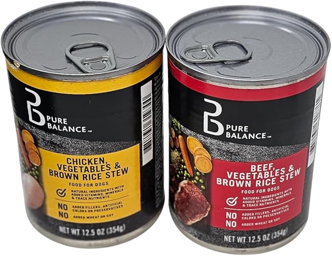 Pure Balance Chicken and Beef Vegetables and Brown Rice Stew Wet Dog Food, 12.5oz Cans (6 Count)