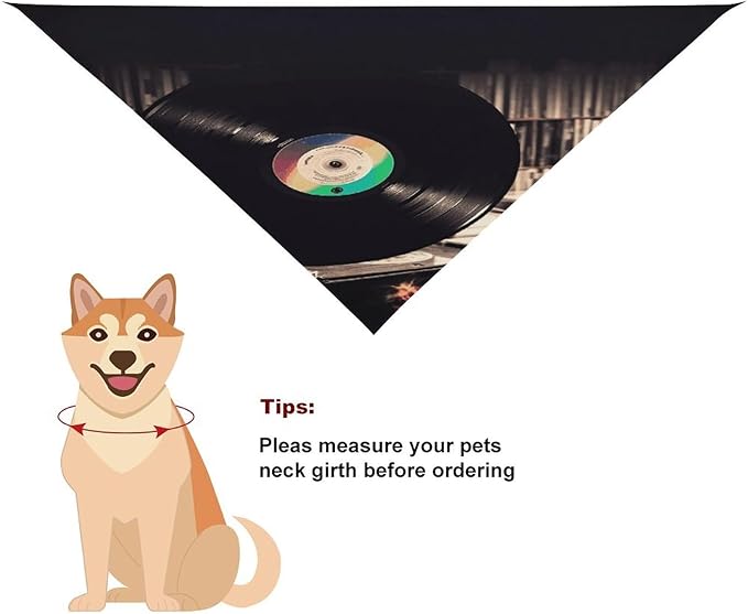 Dog Bandana Spring Pet Scarf Adjustable Triangle Vinyl Records Printing Dog Bib Washable Polyester Puppy Bandana for Small Medium Large Dogs Cat Birthday Party Supplies