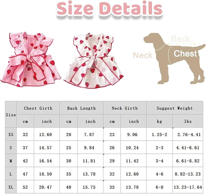 Pet Clothes Bowknot Strawberry Dog Dress Cat Princess Dresses Chihuahua Yorkshire Sweet Skirts Puppy Supplies(X-Large)