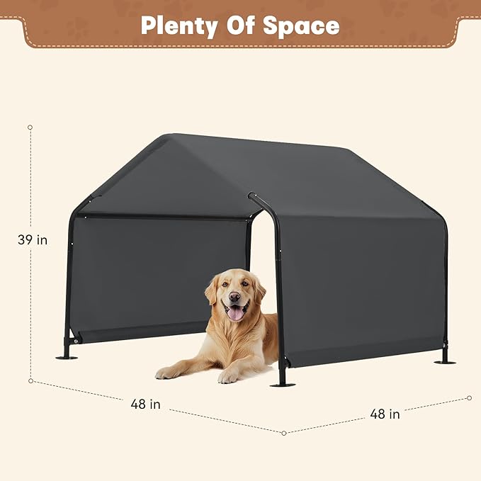 Dog Shade Shelter Outdoor 4'x4'x3' Tent for Large Medium Dogs, Outside Sun Rain Canopy Pet House for Livestock Pigs Cats with Waterproof Roof Ground Nails,Dark Gray