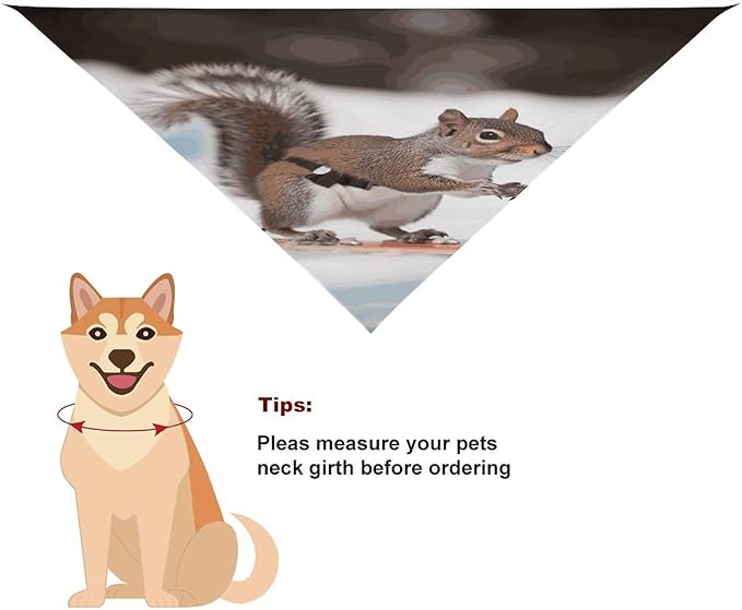 Dog Bandana Spring Pet Scarf Adjustable Triangle Skiing Squirrel Printing Dog Bib Washable Polyester Puppy Bandana for Small Medium Large Dogs Cat Birthday Party Supplies