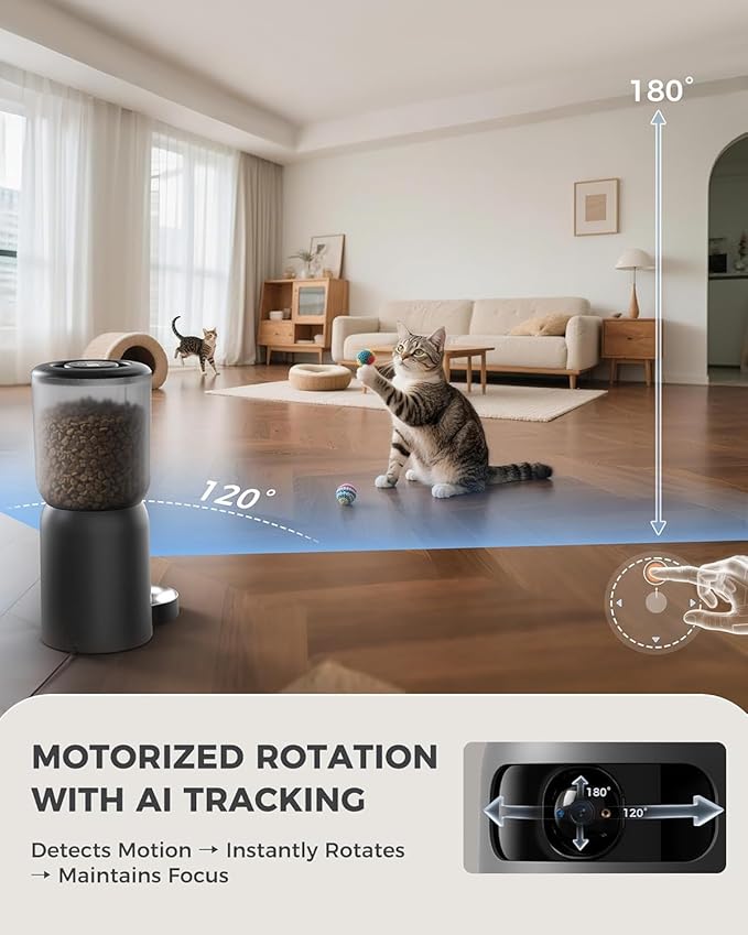AI Automatic Cat Feeder with 2K HD Dual Cameras,5G&2.4G Wi-Fi 6L Cat Food Dispenser with Cats Recognition& Diet Tracking, Laser Interactive Toy & Two-Way Audio