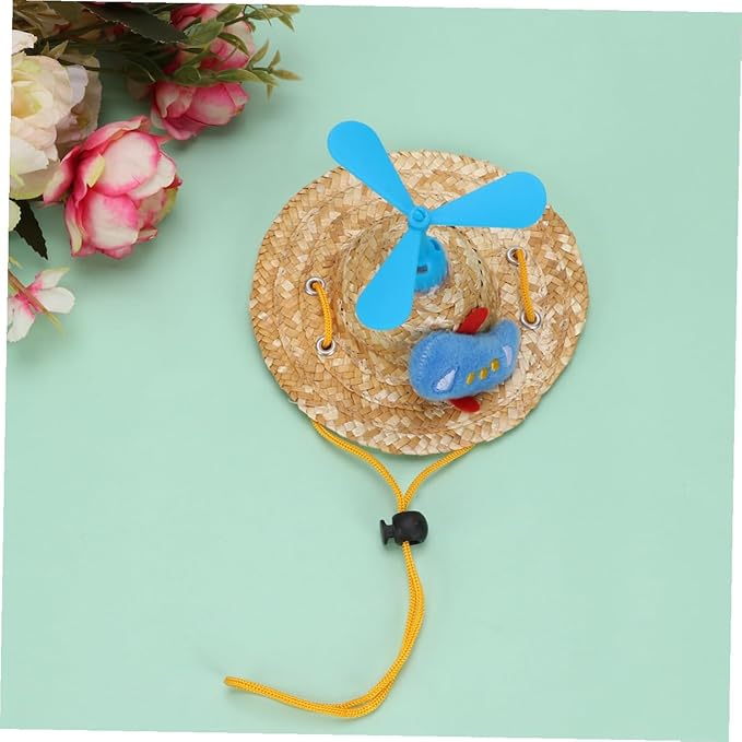 Pet Straw Hat Woven Airplane Cap Funny Photo Prop Decorative Hat for Dogs Large Size Pet Supplies