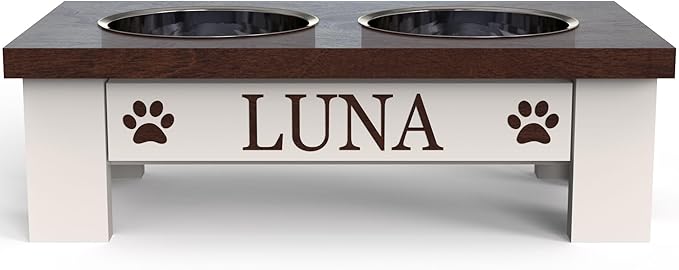 GTW Classic Elevated Dog Feeder – Wooden Elevated Stand with Stainless Steel Bowls, Anti-Slip Farmhouse Design (X-Small, Dark Walnut)