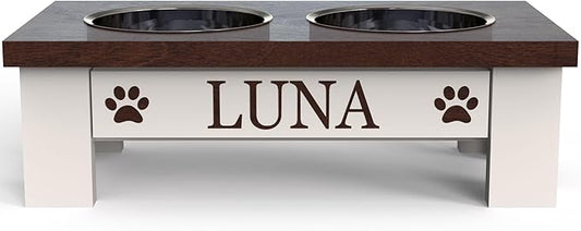 GTW Classic Elevated Dog Feeder – Wooden Elevated Stand with Stainless Steel Bowls, Anti-Slip Farmhouse Design (X-Small, Dark Walnut)