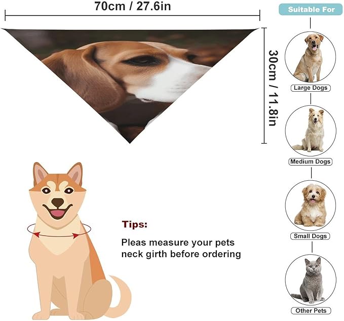 Dog Bandana Spring Pet Scarf Adjustable Triangle Cute Beagle Printing Dog Bib Washable Polyester Puppy Bandana for Small Medium Large Dogs Cat Birthday Party Supplies