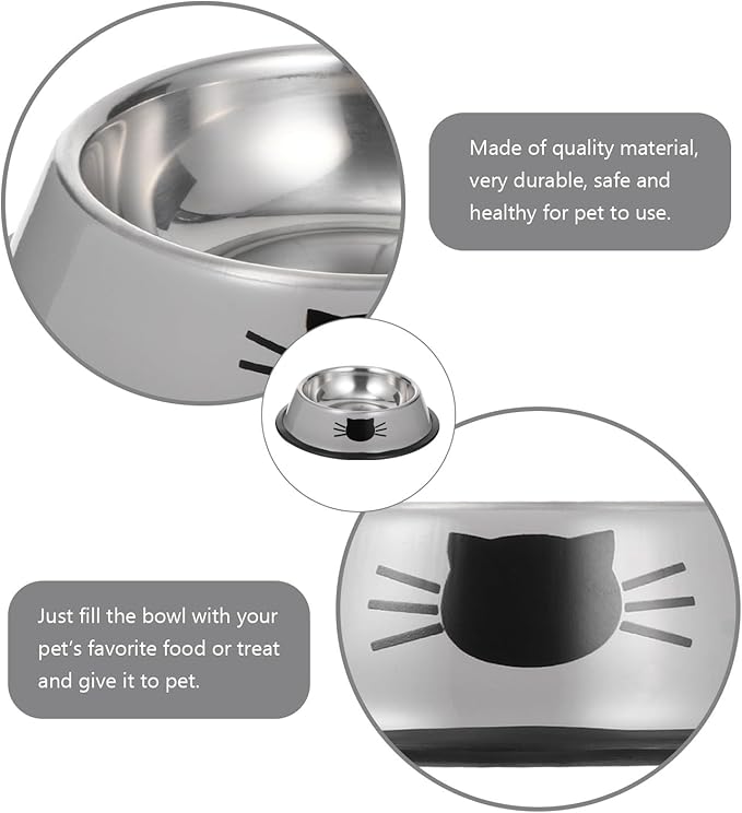 COHEALI Thickened Double Bowl Pet Feeder Set Stainless Steel Dog Bowl Cat Water Dish for Puppies and Kittens Indoor Feeding Supplies