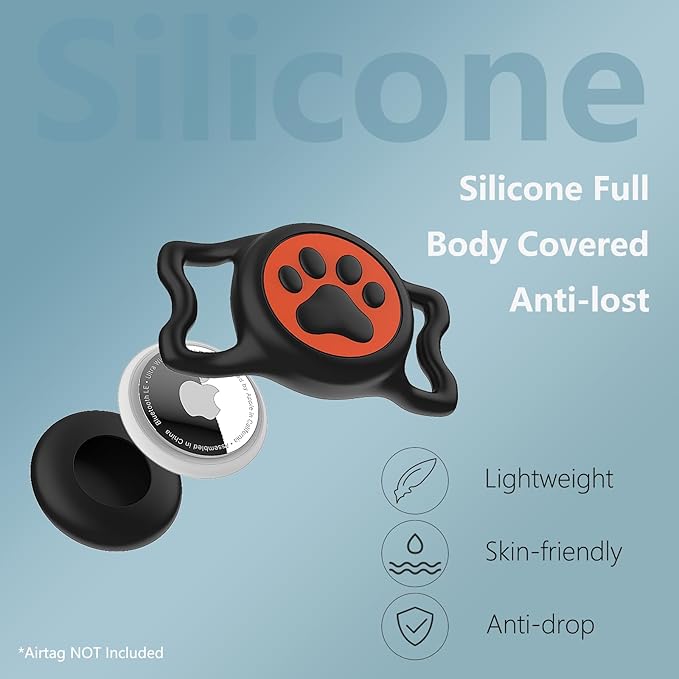 2-Pack Airtag Holder for Dog Collar, Waterproof Silicone Protective Case Cover, Anti-Lost Tracker Universal Fit for All Width Pet Collars (Black&Orange)