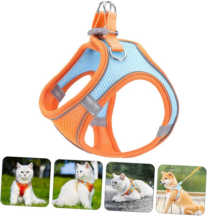 SUPVOX Pet Vest Leash with Reflective Breathable Mesh, No Pull Dog Harness and Puppy Walking Leash, Medium Size, Orange Set for Safe Outdoor Pet Supply