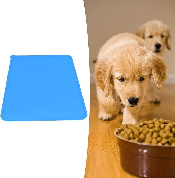 Silicone Non Slip Pet Feeding Bowl Mat for Dogs, Leakproof Dog Placemat for Food and Water, 11.8x18.9in Pet Supplies (Blue)
