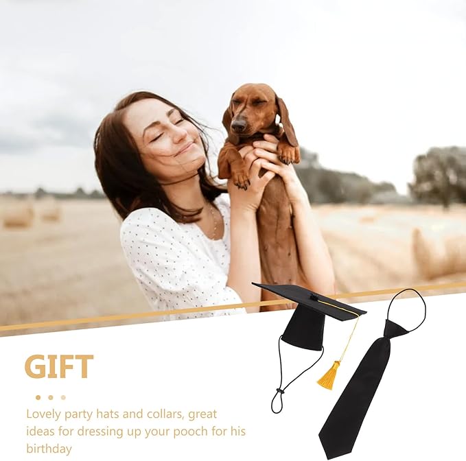 Pet Graduation Necktie Polyester Doctoral Hat Set Dog and Cat Graduation Costume Accessories for Party for Pet Supplies