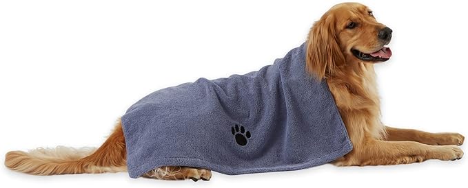 Bone Dry Pet Grooming Microfiber Towel, Embroidered Collection, X-Large,41x23.5", Stonewash Blue