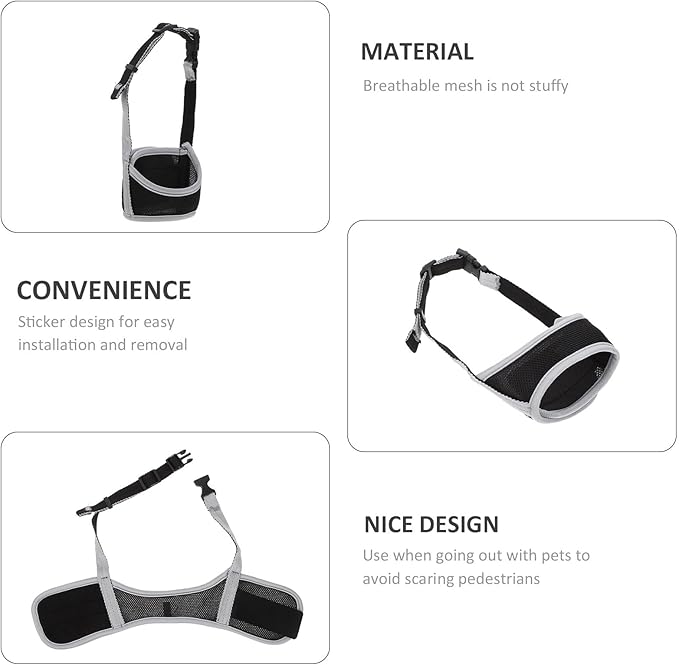 Dog Muzzle Anti-bite Breathable Mesh Muzzle for Large Dogs with Reflective Gray XL Cover Outdoor Training Pet Supply