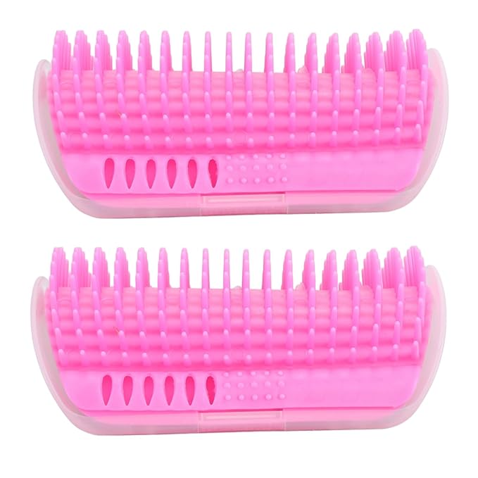 2PCS Self Grooming Cat Brush Interactive Toy Soft Cat Wall Corner Scratcher Massage Combs with Catnip (Pink)
