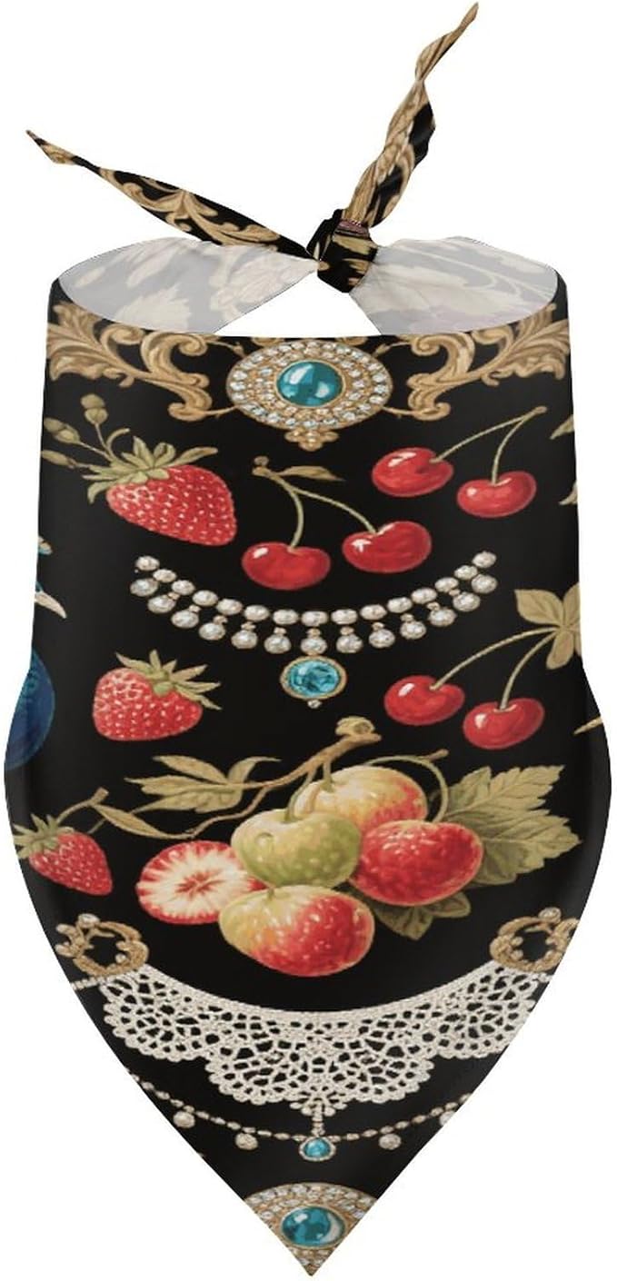 Dog Bandana Spring Pet Scarf Adjustable Triangle Vintage Fruit & Bird Print Printing Dog Bib Washable Polyester Puppy Bandana for Small Medium Large Dogs Cat Birthday Party Supplies