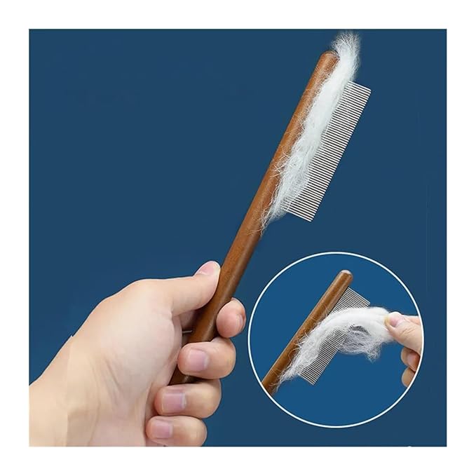 Cat Comb Stainless Steel Pet Hair Remover Wooden Handle Cat Hair Comb Pet Grooming Massage Dog Brush Pets Supplies(Dense comb)