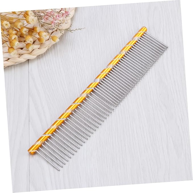 BESPORTBLE Stainless Steel Pet Shedding Comb for Dogs Cats Grooming Tool with Different Spaced Teeth for Fur Removal Yellow